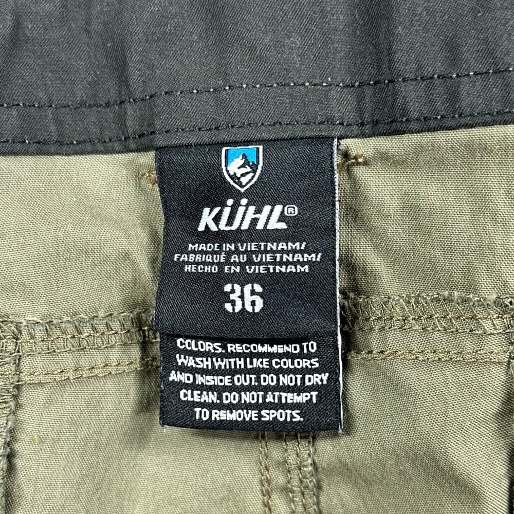 Kuhl Cargo Shorts Mens 36 Green Camo Vintage Patina Dye Hiking Outdoors Utility - Picture 2 of 11